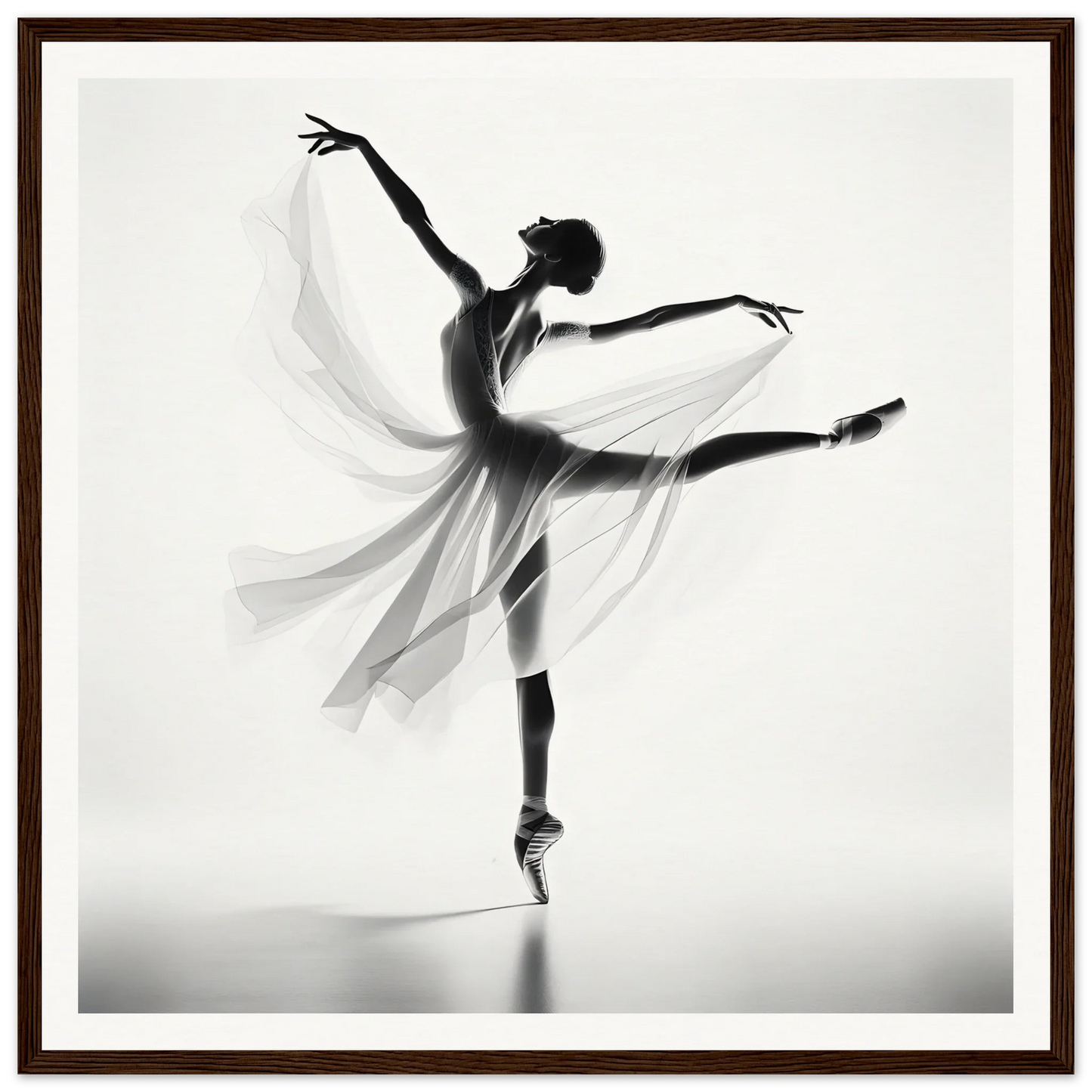 Graceful ballet dancer en pointe in flowy dress from Ethereal Grace’s Whisper art