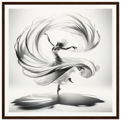 Graceful dancer in flowing white fabric, part of Ethereal Vortex Symphony framed poster