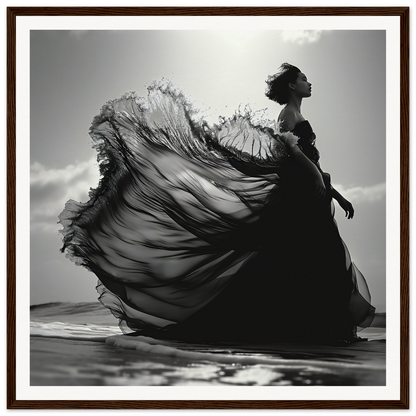 Flowing black dress in silhouette, capturing the spirit of Ethereal Wave Serenade