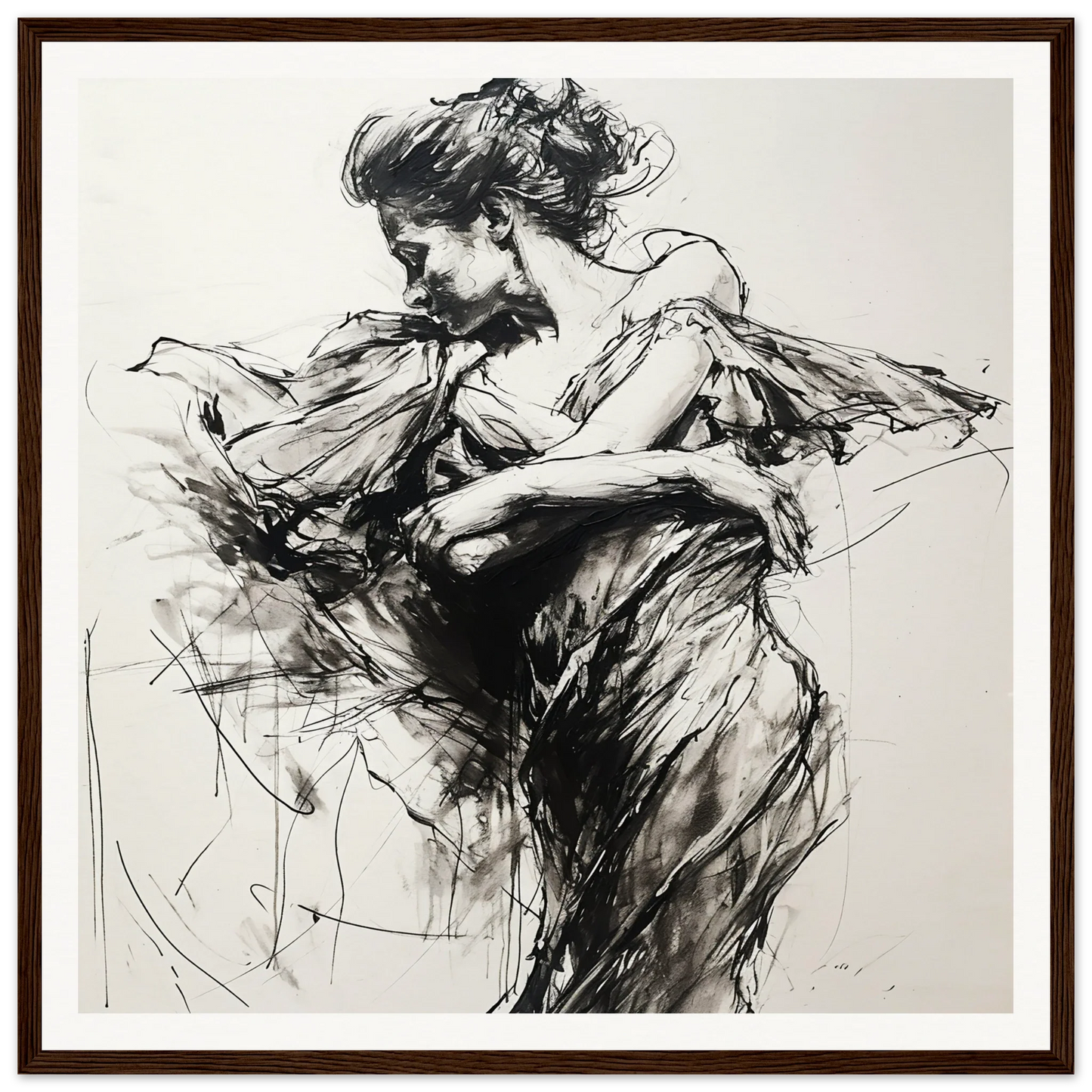 Expressive black and white sketch of a figure in dynamic motion for Festive Harmonic Meditations