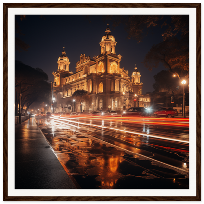 Illuminated baroque cathedral shining gold at night for Gilded Night Dance art display