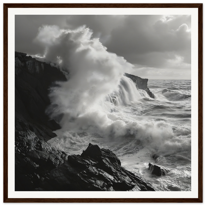 Powerful ocean waves clash with rocky cliffs in Nature’s Whispered Conquest art™