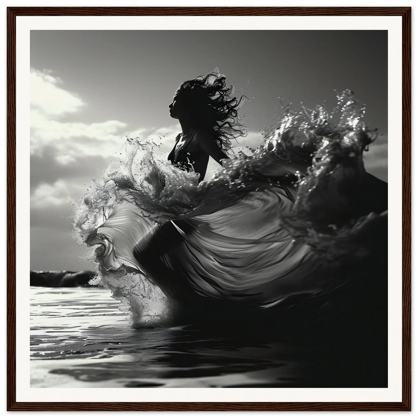 Dramatic ocean wave curls with spray under dark sky in Ocean’s Dancer Serenity art