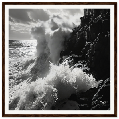 Powerful ocean waves crashing against cliffs in Ocean’s Unyielding Fury art print