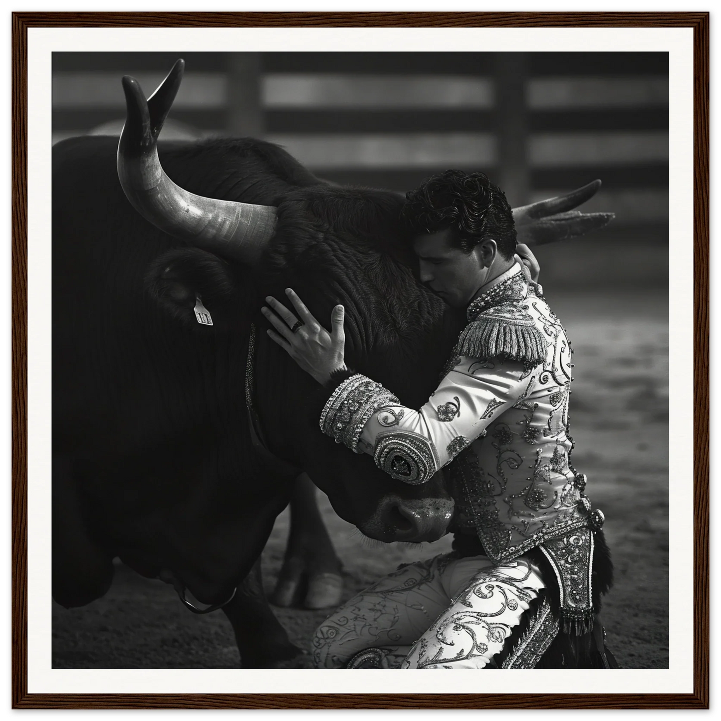 A dramatic moment of a Quiet Matador battling a bull in the Quiet Matador Whisper art