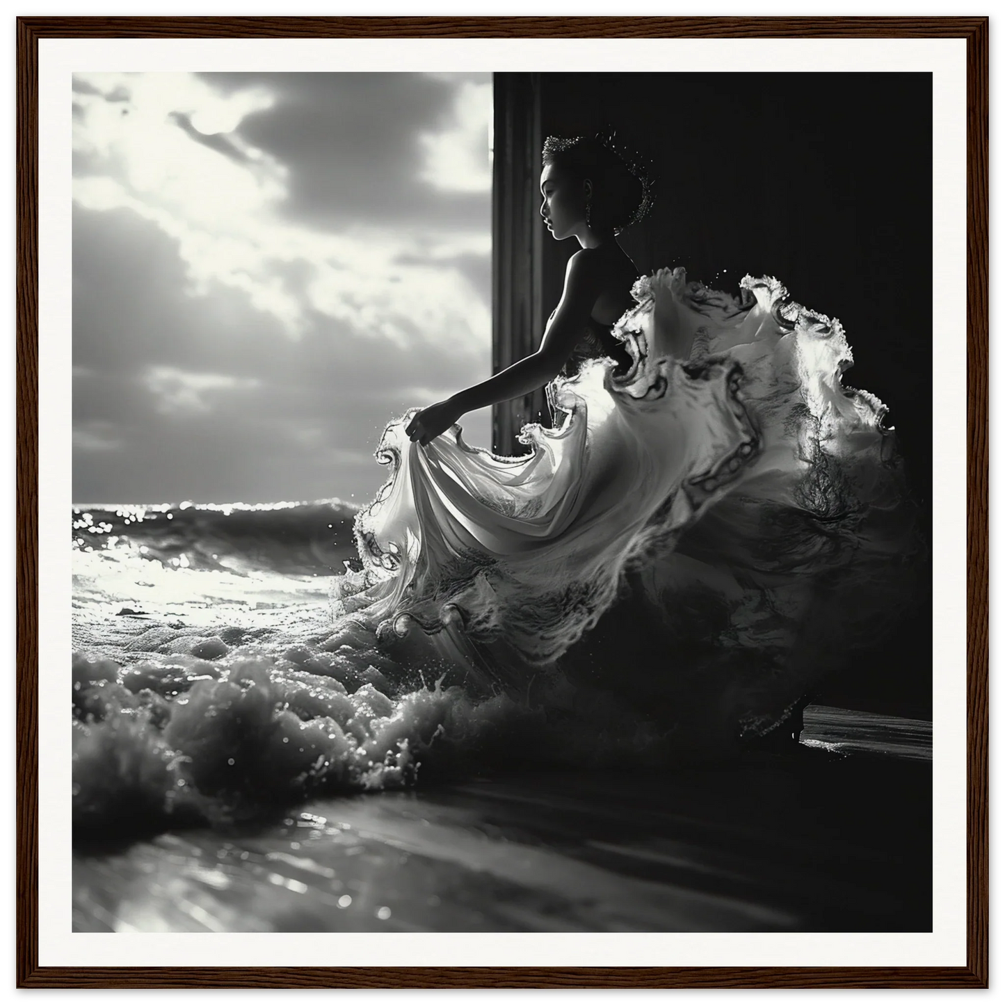 Flowing white dress in silhouette from Seas Dream Salutations special edition art™