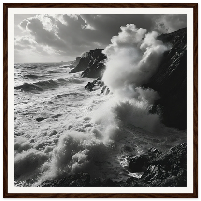 Powerful ocean waves crashing against cliffs in Sea’s Relentless Requiem special edition art™