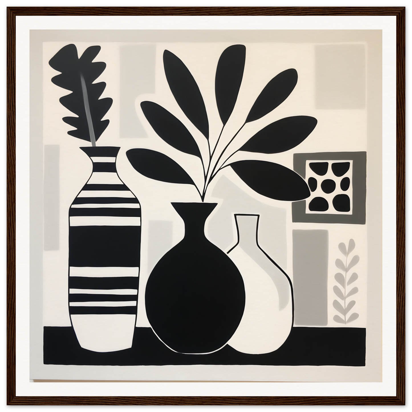Black and white still life art of vases with plants for Stillness Serenade Meditations