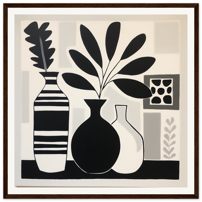 Black and white still life art of vases with plants for Stillness Serenade Meditations