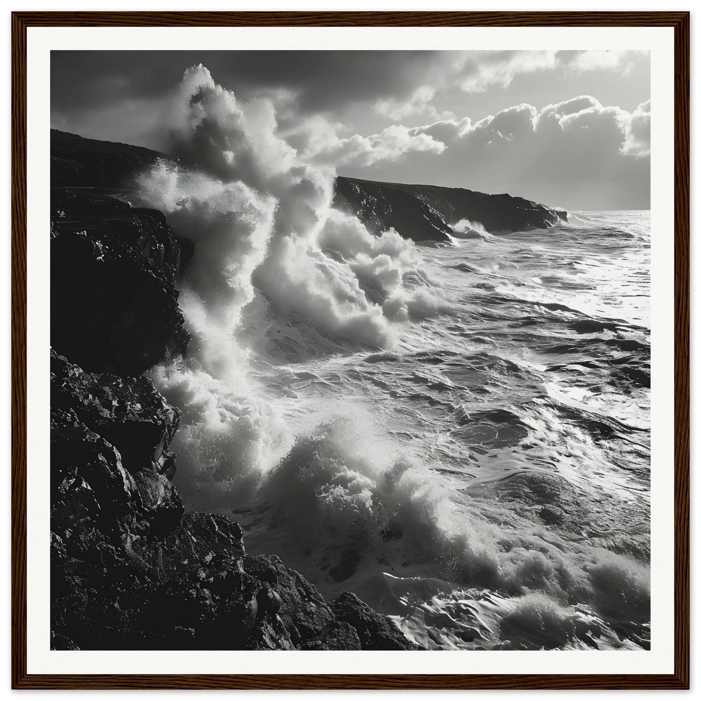 Powerful ocean waves crashing on cliffs in Tide’s Tumult Saga special edition art™