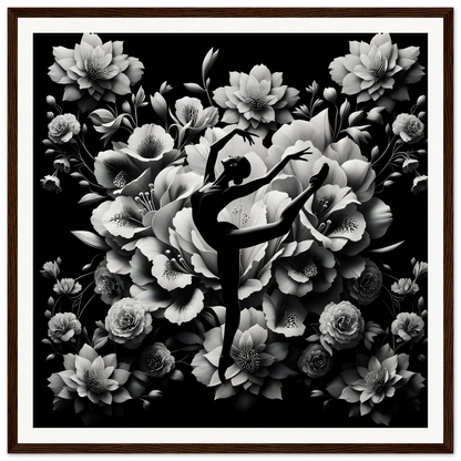 Silhouette of a ballet dancer in arabesque with flowers for Waltzing Bloom Synthesis