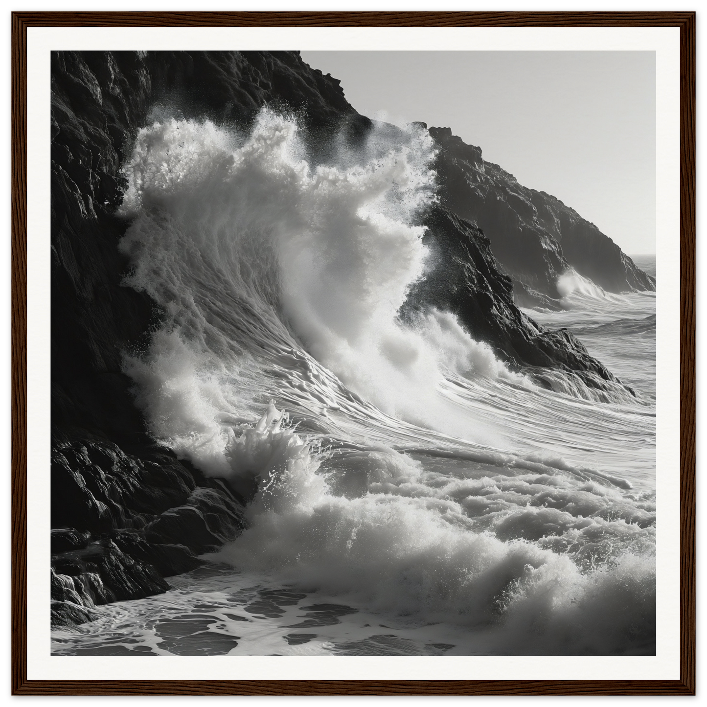 Powerful ocean wave crashing on cliffs in Whirlwind’s Whisper special edition art™