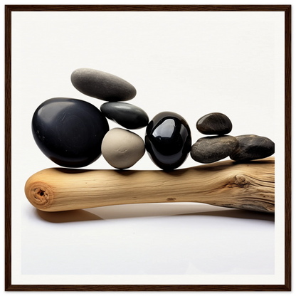 Smooth river rocks on driftwood for Zen Balance Riffs special edition art™