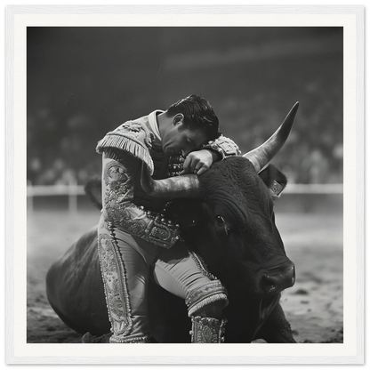 Matador in ornate suit facing bull, perfect for our Embrace of Epiphanies framed wall art