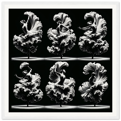 Ruffled parrot tulips in a black and white six-panel Ethereal Ballet Whirl poster