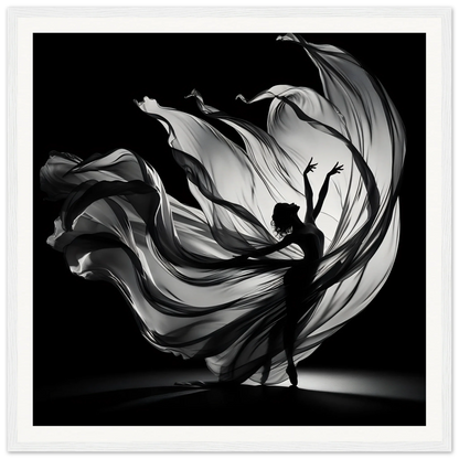 Silhouetted dancer in flowing fabric creating a dramatic spiral for Ethereal Dance Reverie