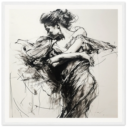 Expressive charcoal sketch of a dancer for festive harmonic meditations framed posters