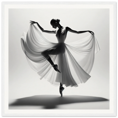 Graceful ballet dancer en pointe with flowing fabric in Graceful Ballet Silence poster