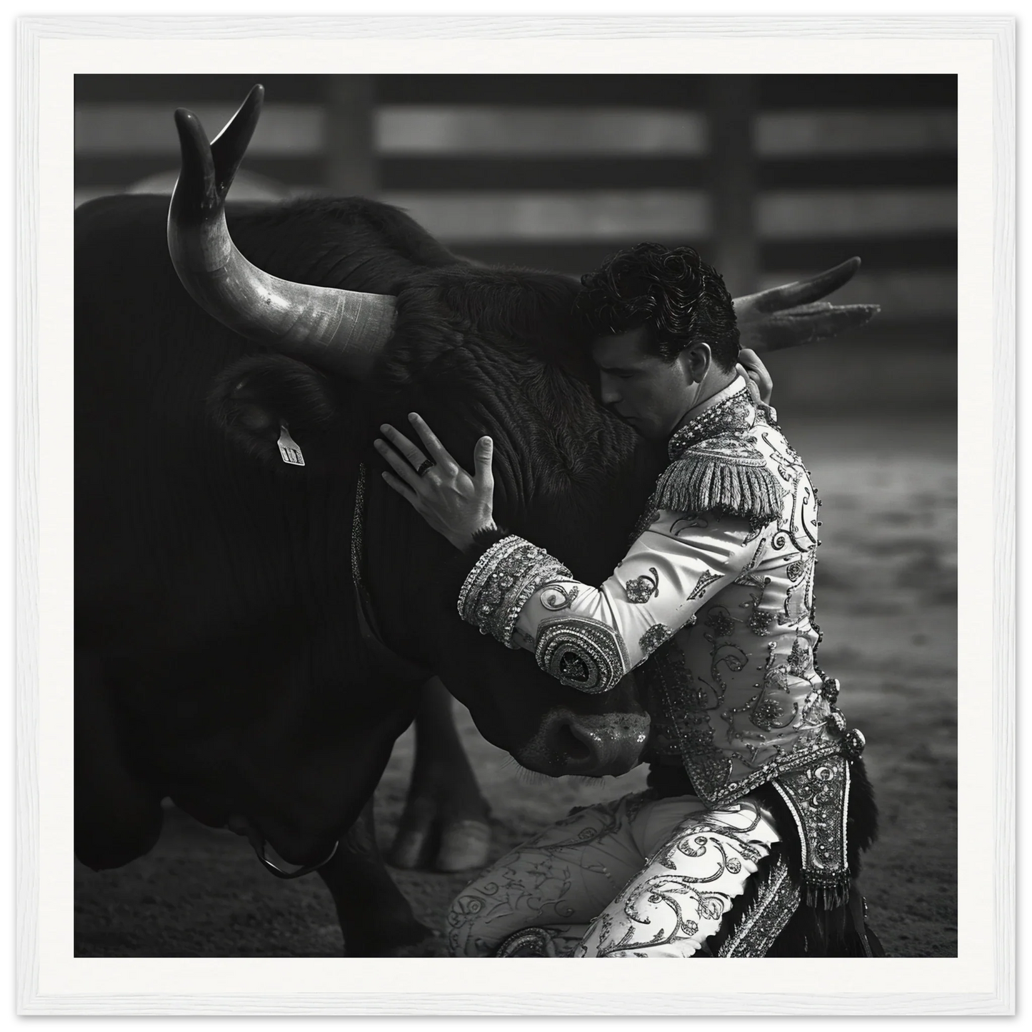 Matador in ornate suit grappling with bull for Harmonious Grief Dance special edition art™