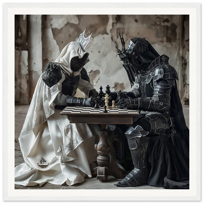 Two armored figures in Mind’s Naissance Battle playing chess at a table