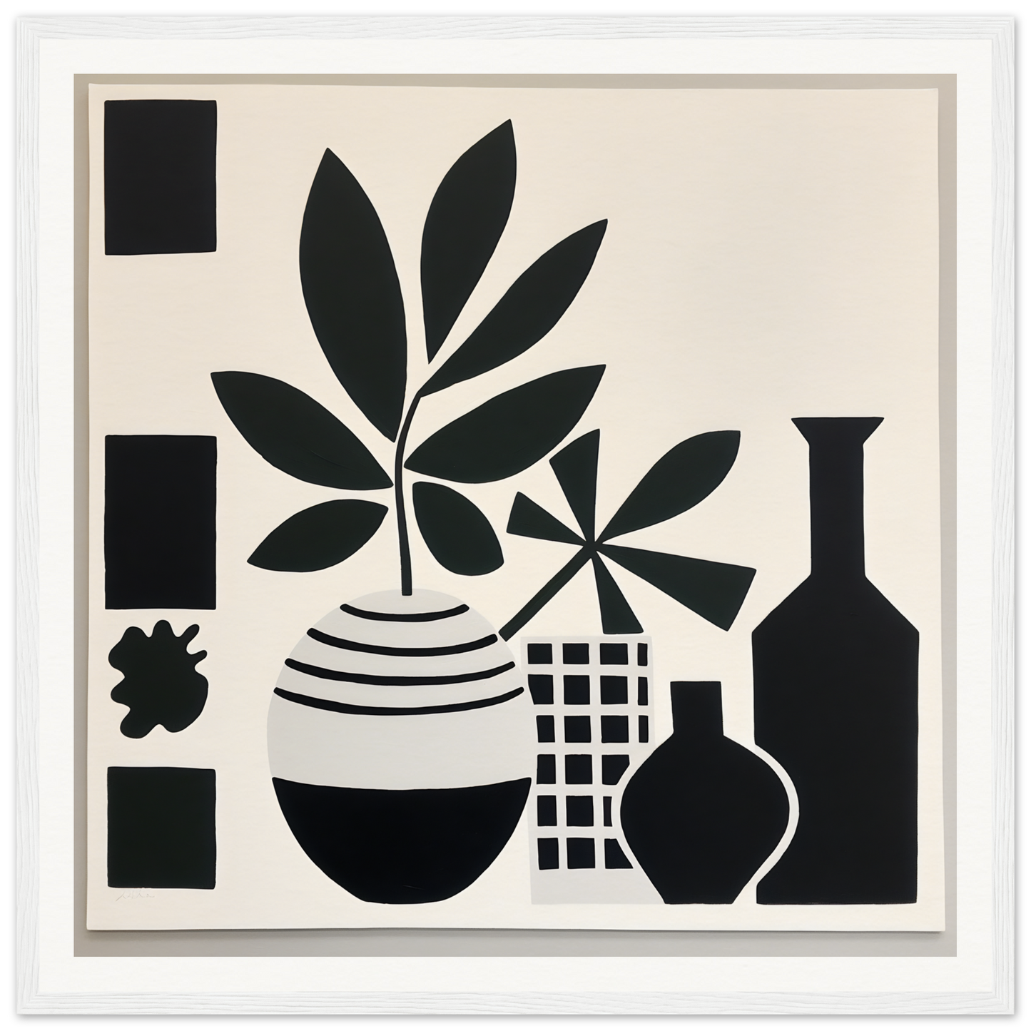 Black and white silhouette potted plants in Soma Sonata Sleek minimalist framed art