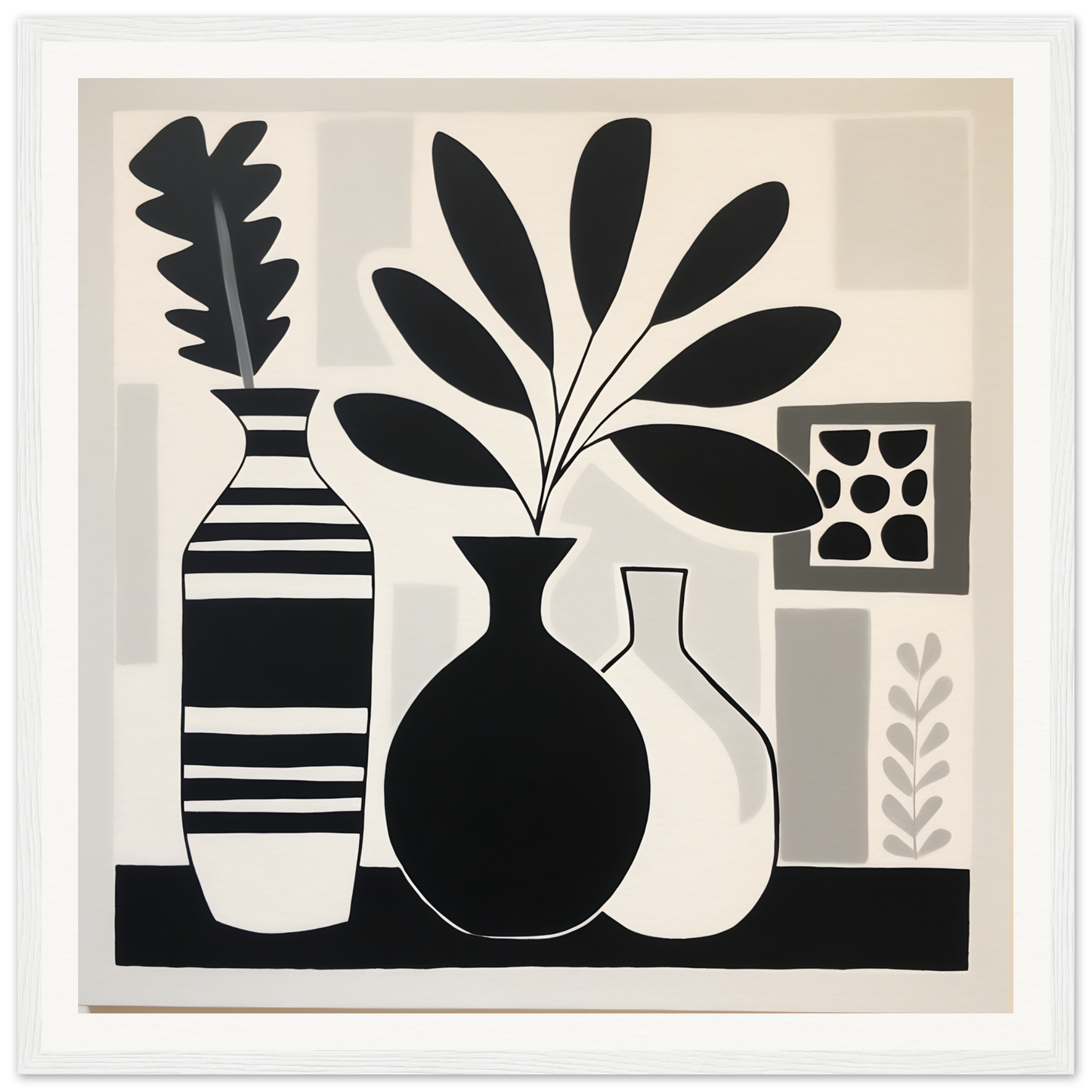 Black and white still life of vases with plants for Stillness Serenade Meditations
