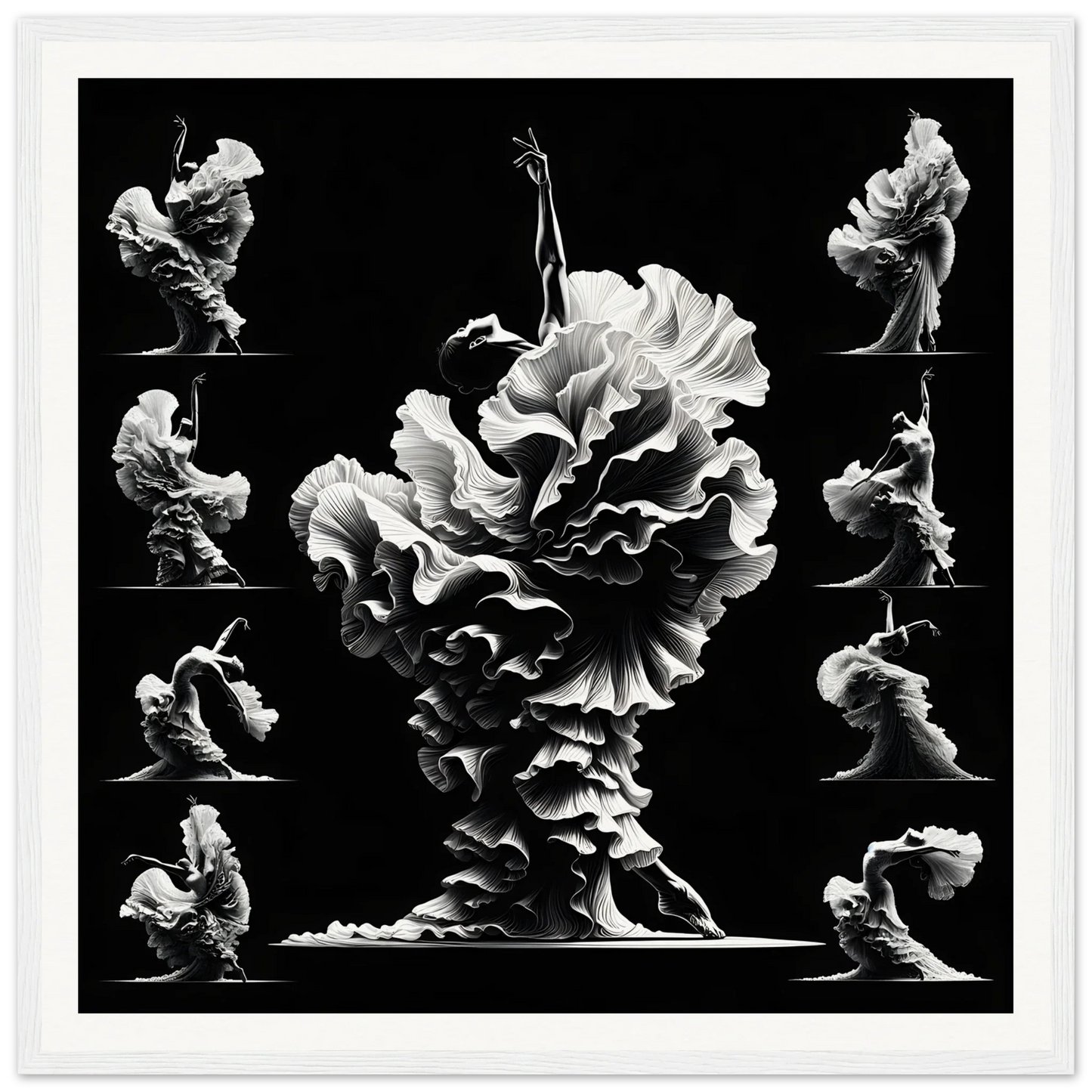 Swirling white fabric in floral formation from Swirling Dance Reverie framed wall art