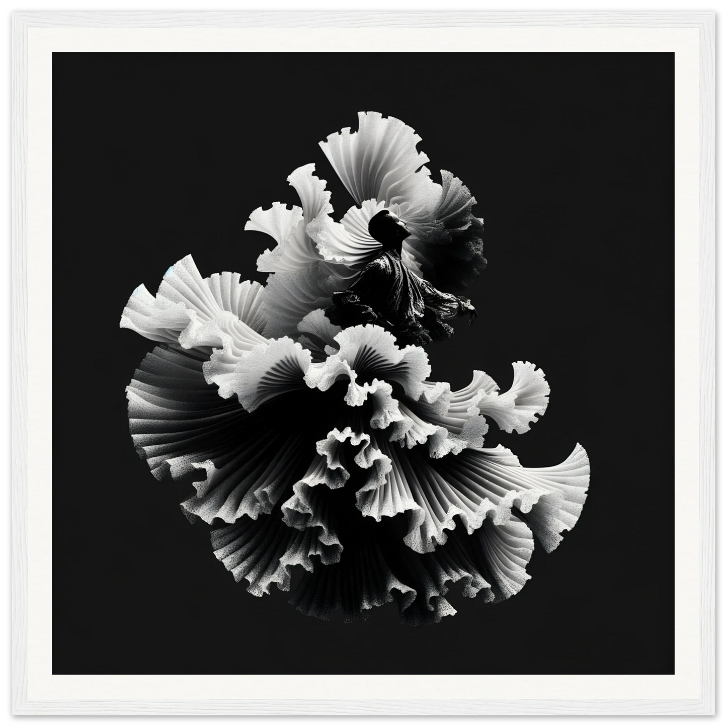 Ruffled white coral-like flower in Swirling Euphoria Unbound special edition art™