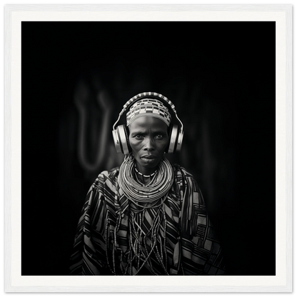 Person in traditional African attire with modern headphones for Tribal Why-Fi special edition art™