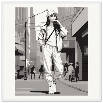 Black and white illustration of streetwear style for Urban Dreamwalk Vogue special edition art™