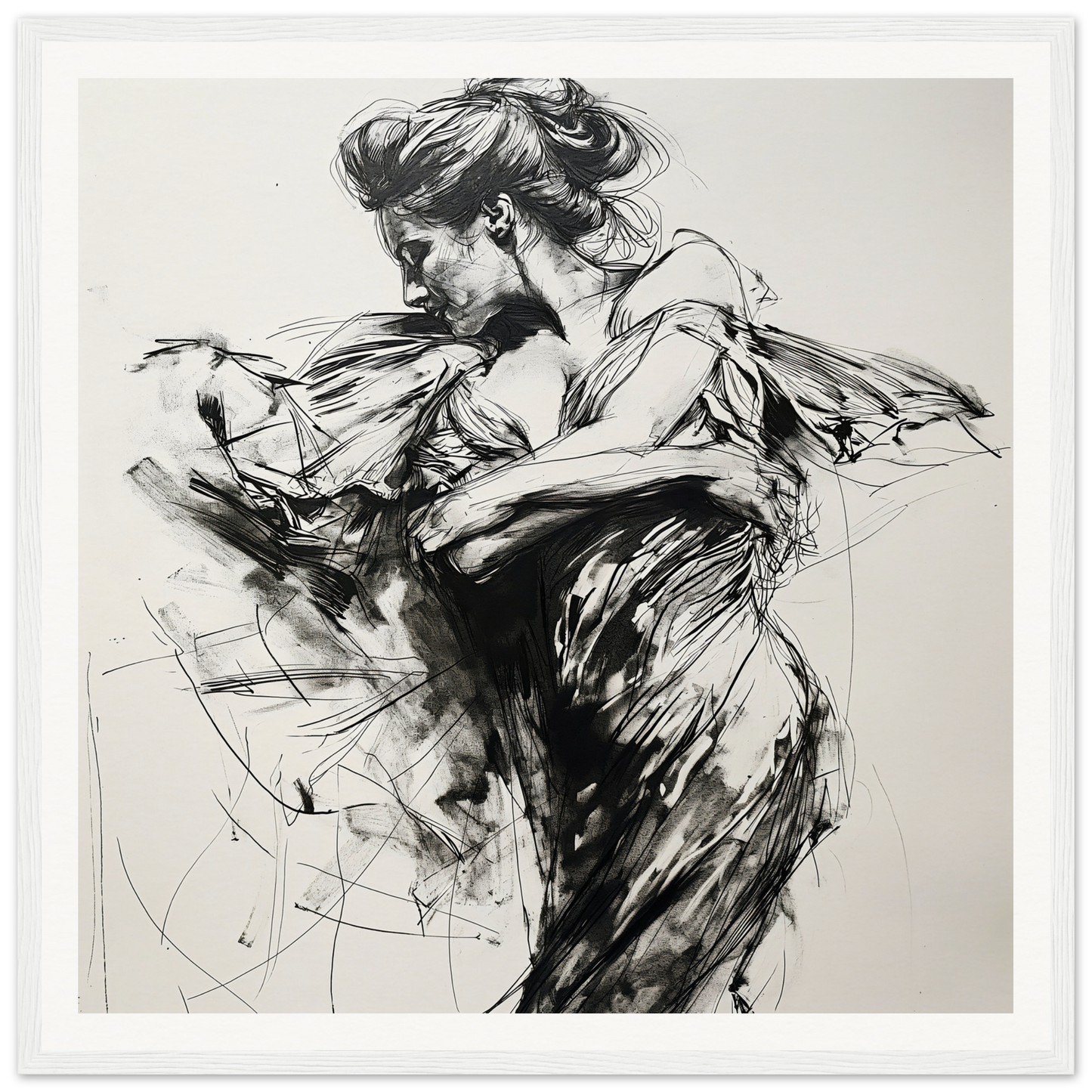 Dynamic black and white dancer sketch for Whispering Solar Solitude museum-quality poster