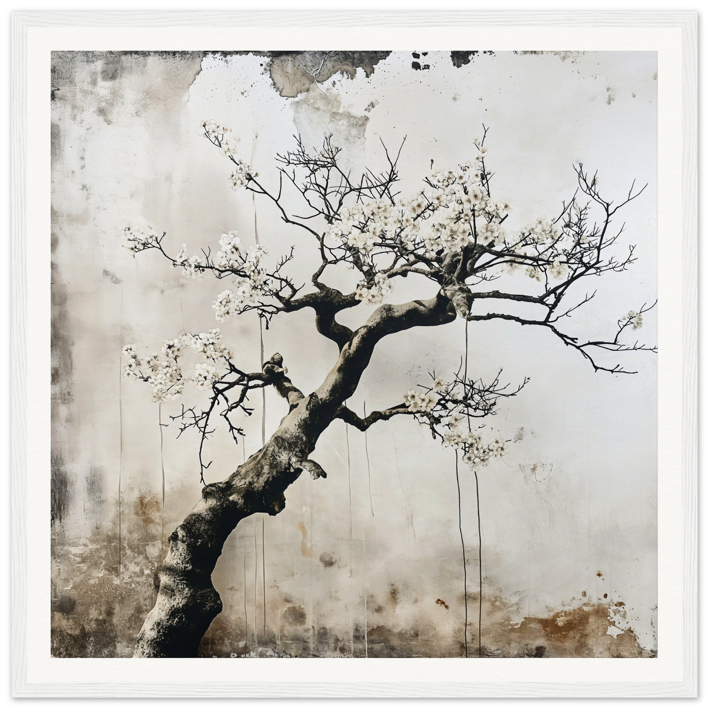 Twisted bare tree branch with delicate twigs in Blossom Yin Reverie framed wall art