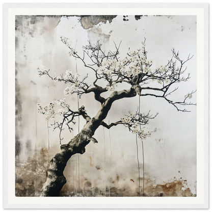 Twisted bare tree branch with delicate twigs in Blossom Yin Reverie framed wall art