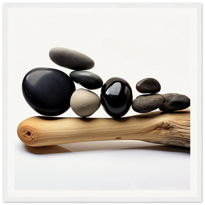 Zen Balance Riffs featuring smooth river rocks on driftwood for a calming decor