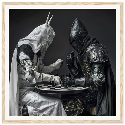 Two armored knights playing chess at a round table in Armored Minds Duel special edition art