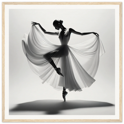 Silhouetted ballerina en pointe in flowing fabric for Ballerina Ethereal Dance art