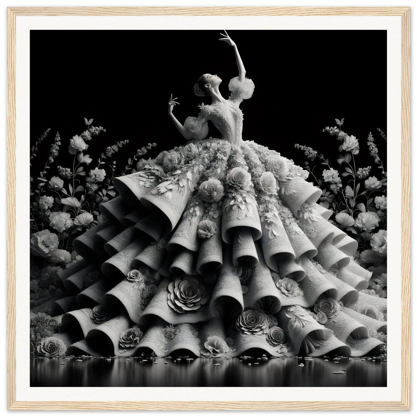 Dancer in a floral gown strikes a pose from Baroque Blossom Ballet framed poster art