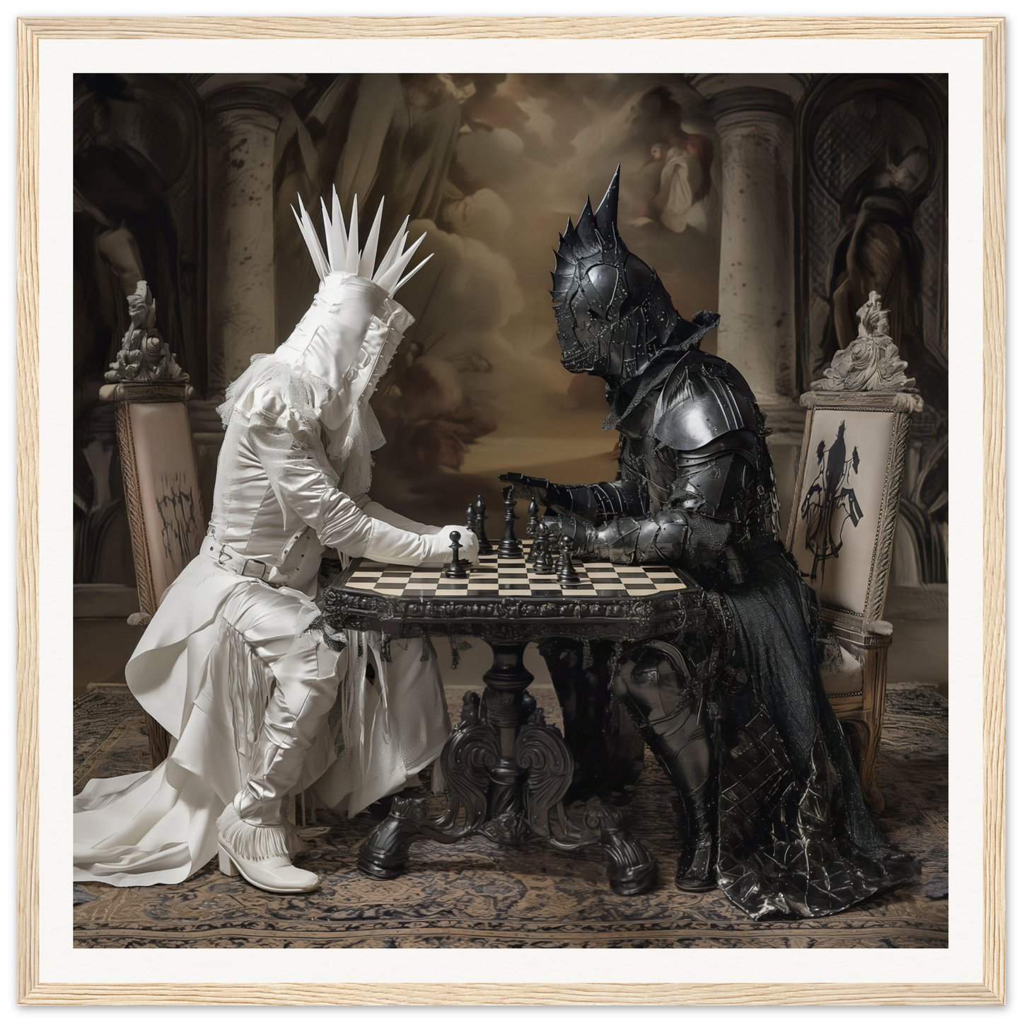 Two armored figures in black and white clash in Chess Diabolic Harmonies special edition art™