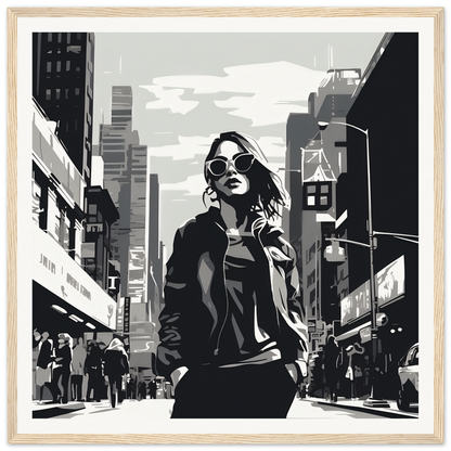 Stylized black and white illustration from Chic City’s Echoes featuring sunglasses and leather jacket