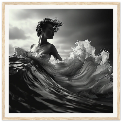 Dramatic black and white photo of a figure in ocean waves for Ebb Undulate Insights