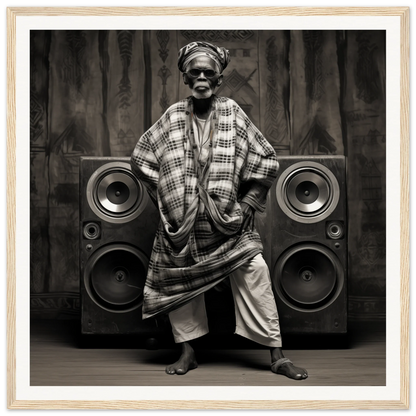 Person in traditional African attire stands between speakers in Echos of Mysticism art™