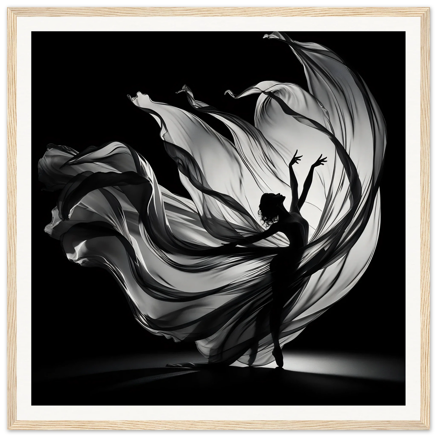 Silhouetted dancer in flowing fabric swirling in Ethereal Dance Reverie art