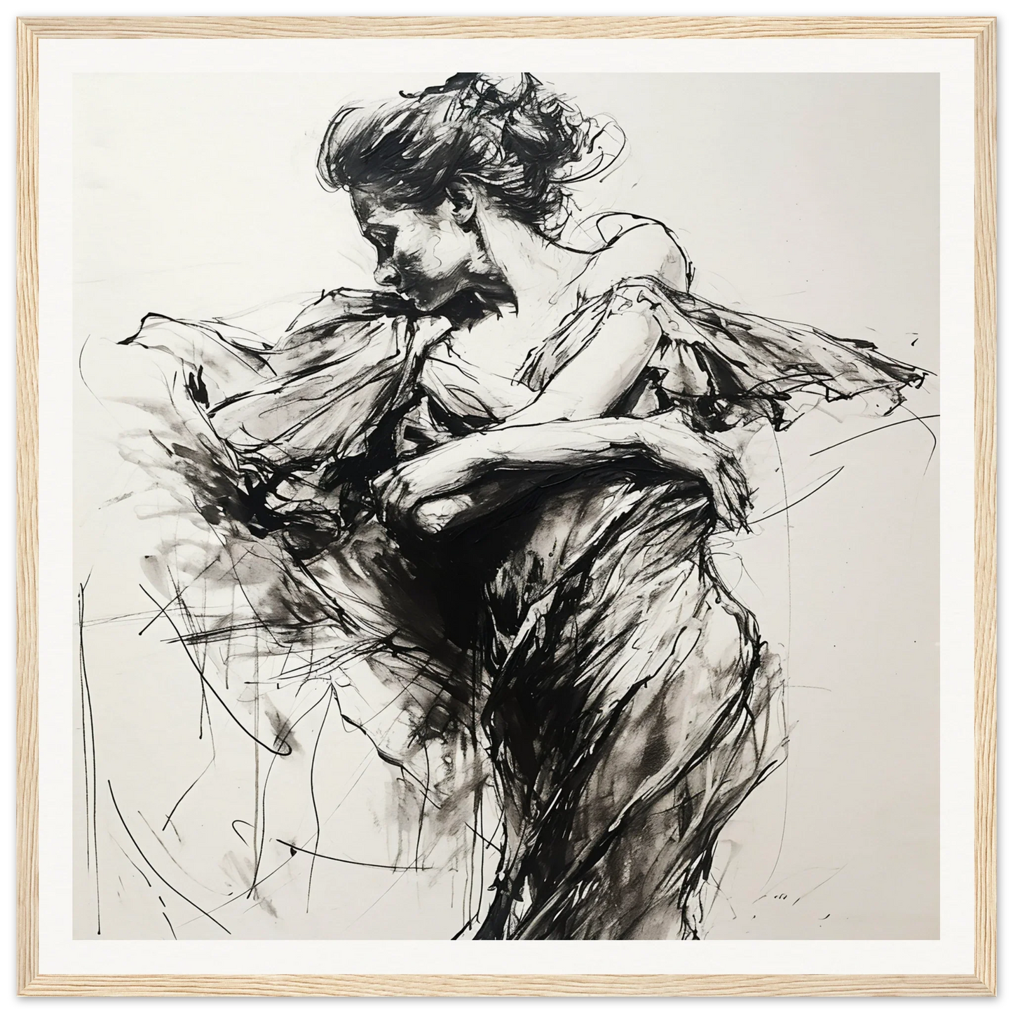 Expressive black and white dancer sketch for Festive Harmonic Meditations framed posters