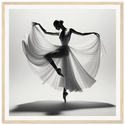 Graceful ballet dancer en pointe with flowing fabric in Graceful Ballet Silence poster