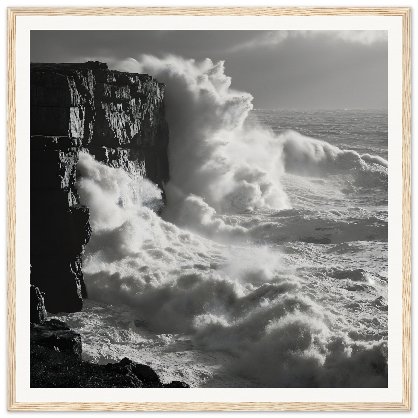 Powerful ocean waves crash on cliffs in Shattered Liquid Symphony special edition art™