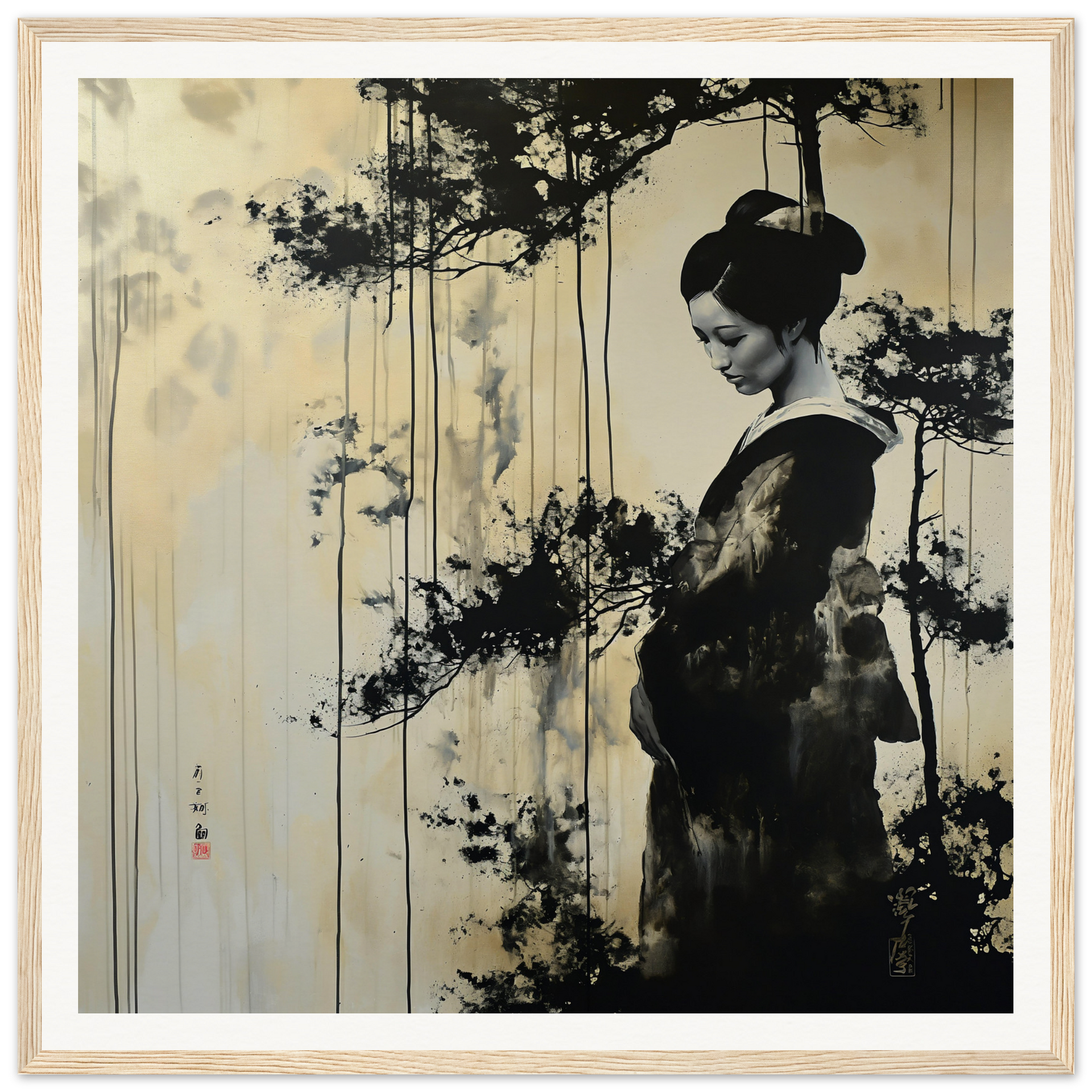 オリジナル作品KIMONO EMOTIONALS 心象クラフトアート【おめかし】 50x50-cm-20x20-wood-frame-