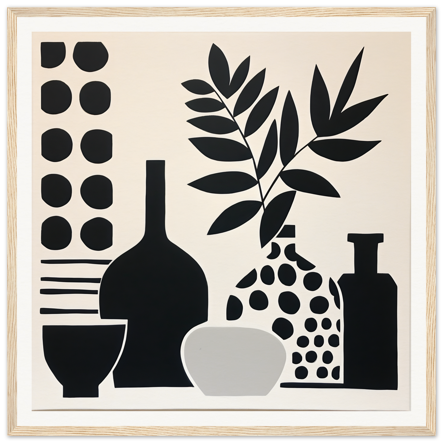 Minimalist black and white still life with bottles and botanicals in Silhouette Reciprocity Waves