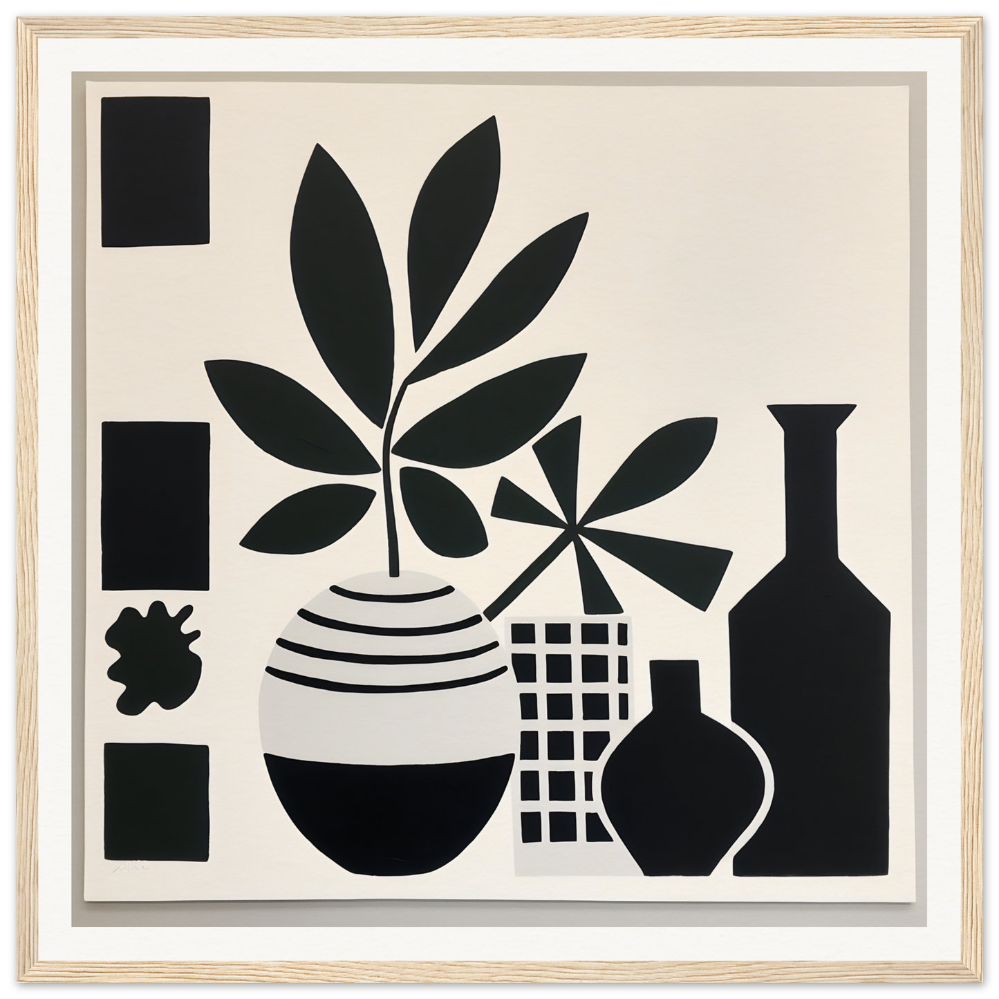 Black and white silhouette art of potted plants in Soma Sonata Sleek minimalist style