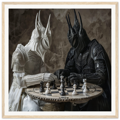 Two armored knights battling over chess at a round table in Strategic Armor Delusion