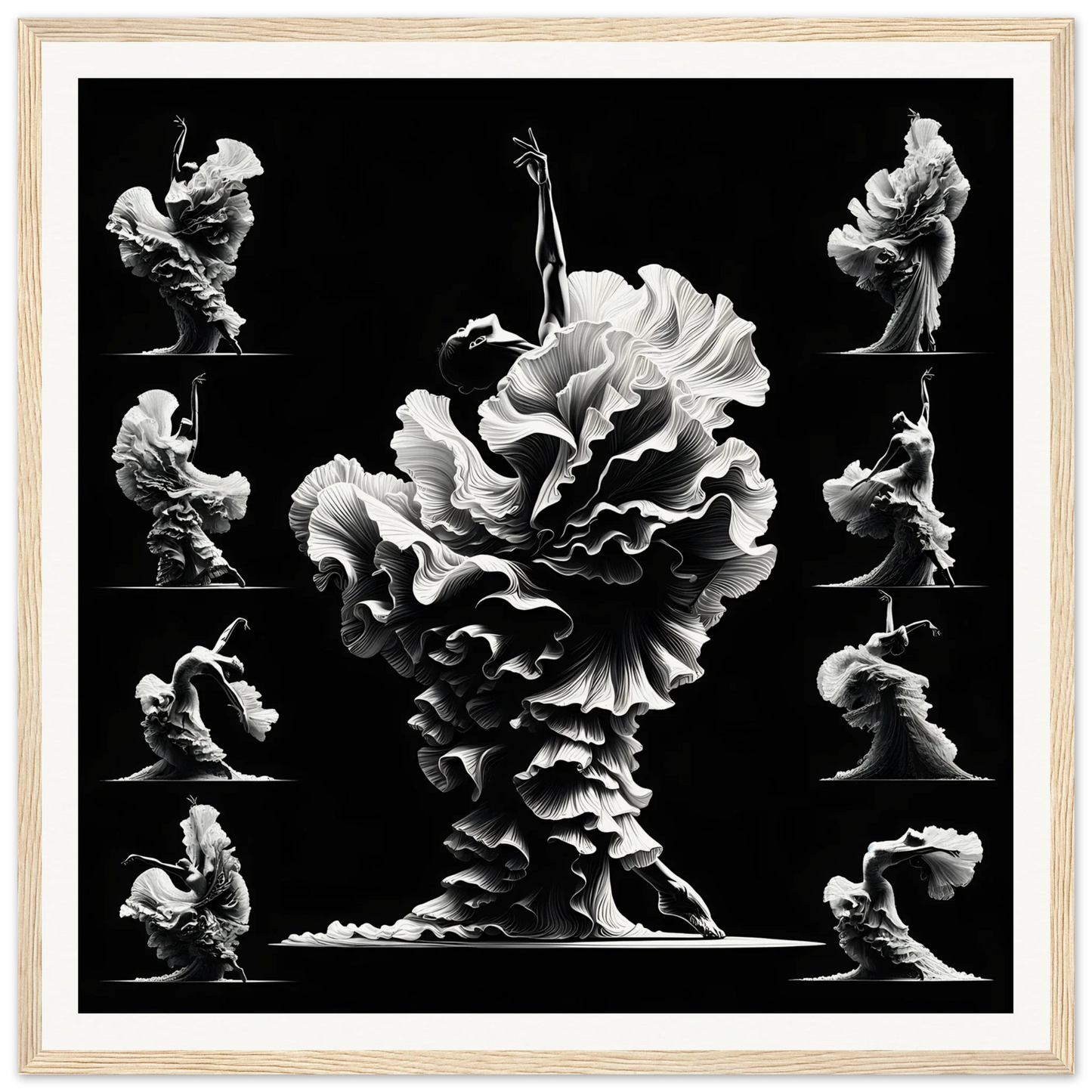 Flowing fabric in motion forms an abstract floral design in Swirling Dance Reverie art